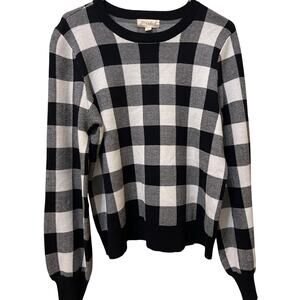 Black & White Buffalo Plaid Holiday Crewneck Sweater Size Small by Marled X-mas
